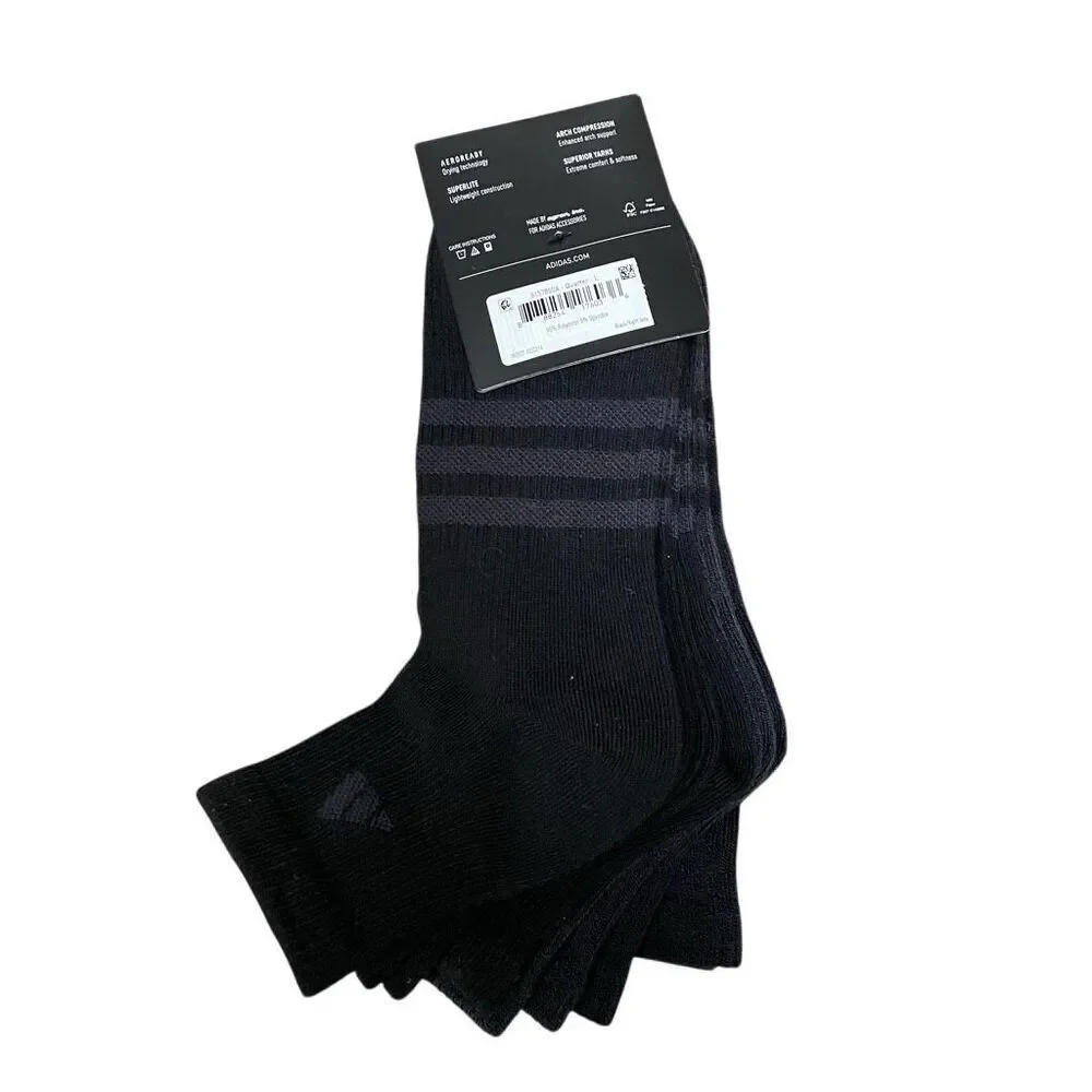 Adidas men’s super light 3.0 quarter socks six pairs‎ shoe size 6–12 black